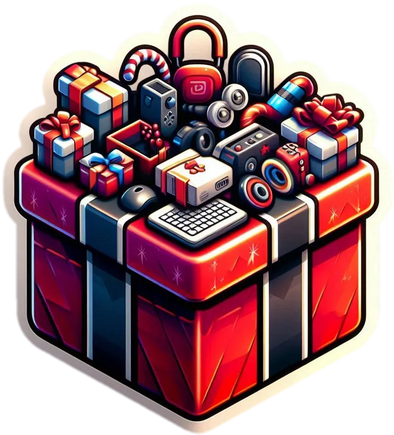 Christmas Gift Box For Tech Lovers With Gadgets And Accessories - Royalty Free Gift Box Image | Pngmagic Free Download Christmas Gift Box For Tech Lovers With Gadgets And Accessories - High Quality Gift Box PNG Image