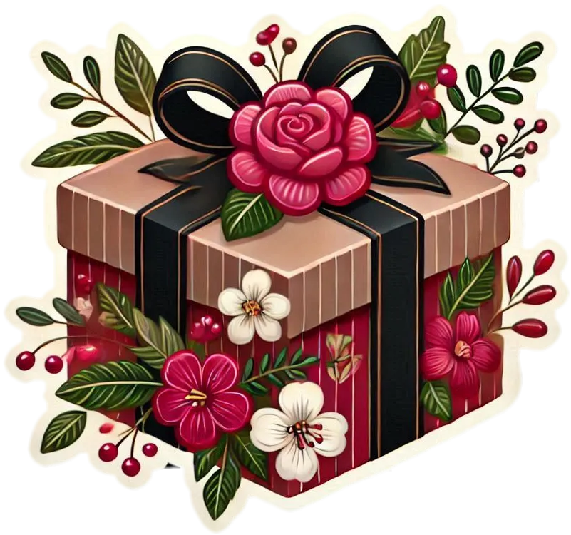 Christmas Gift Box With Floral Designs For A Feminine Touch - Royalty Free Gift Box Image | Pngmagic Free Download Christmas Gift Box With Floral Designs For A Feminine Touch - High Quality Gift Box PNG Image