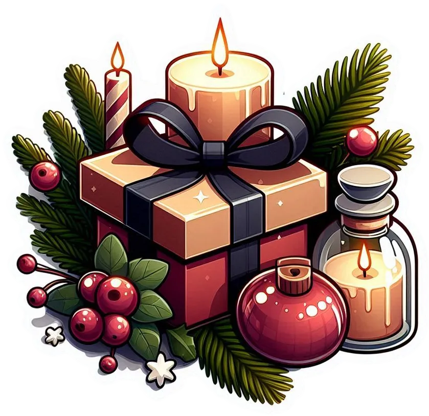 Free Download Christmas Gift Box With Scented Candles And Fragrances - High Quality Gift Box PNG Image