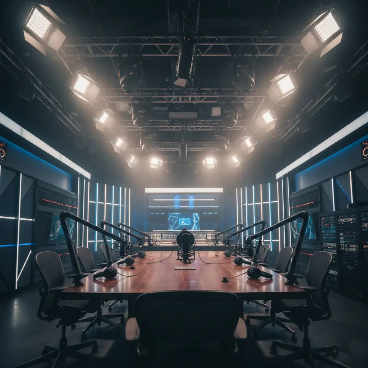 Free Download Cinematic Broadcast Quality Podcast Studio Background For Youtube Video - High Quality Podcast Studio Background Background Image