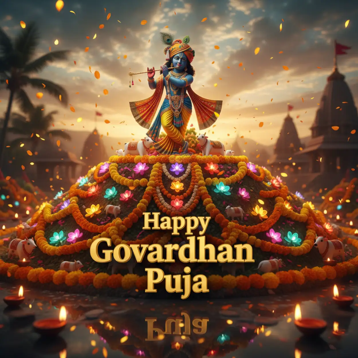 Close-up Of Decorated Govardhan Hill Made From Cow Dung And Flowers - Royalty Free Happy Govardhan Puja 2025 Image | Pngmagic Free Download Close-up Of Decorated Govardhan Hill Made From Cow Dung And Flowers - High Quality Happy Govardhan Puja 2025 Background