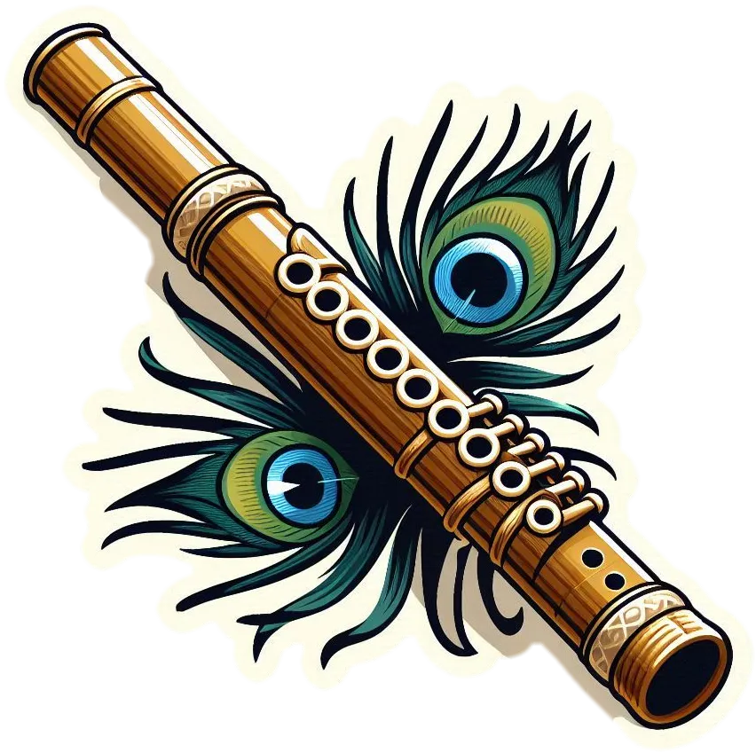Close-up Of Flute Adorned With Vibrant Peacock Feather - Royalty Free Flute With Peacock Feather Image | Pngmagic Free Download Close-up Of Flute Adorned With Vibrant Peacock Feather - High Quality Flute With Peacock Feather PNG Image