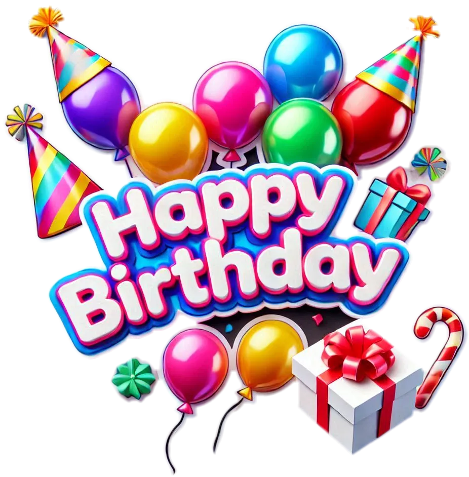 Colorful Balloon Text With Festive Birthday Decorations - Royalty Free Happy Birthday Image | Pngmagic Free Download Colorful Balloon Text With Festive Birthday Decorations - High Quality Happy Birthday PNG Image