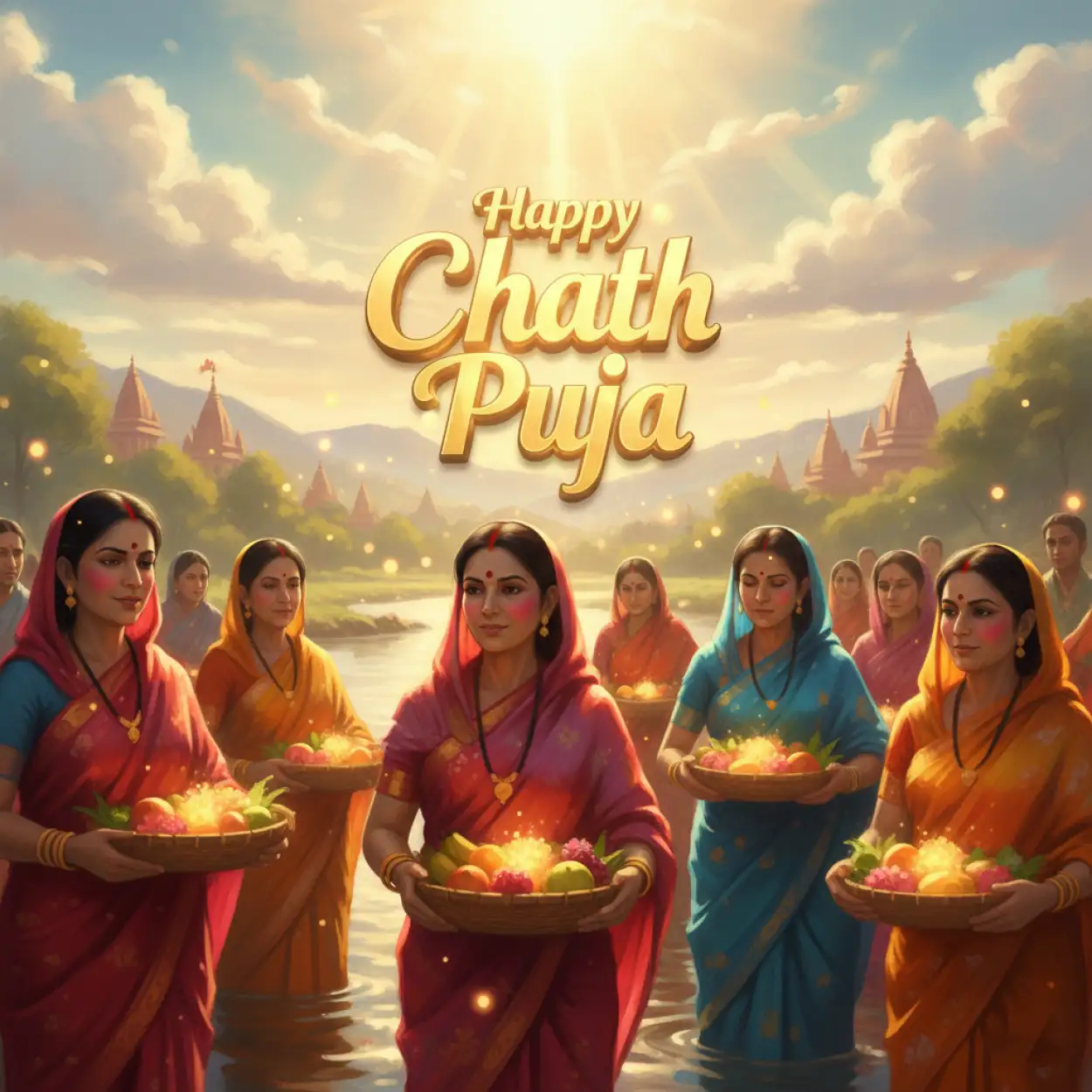 Free Download Colorful Happy Chhath Puja Greetings With Flowers - High Quality Happy Chhath Puja Greetings Background