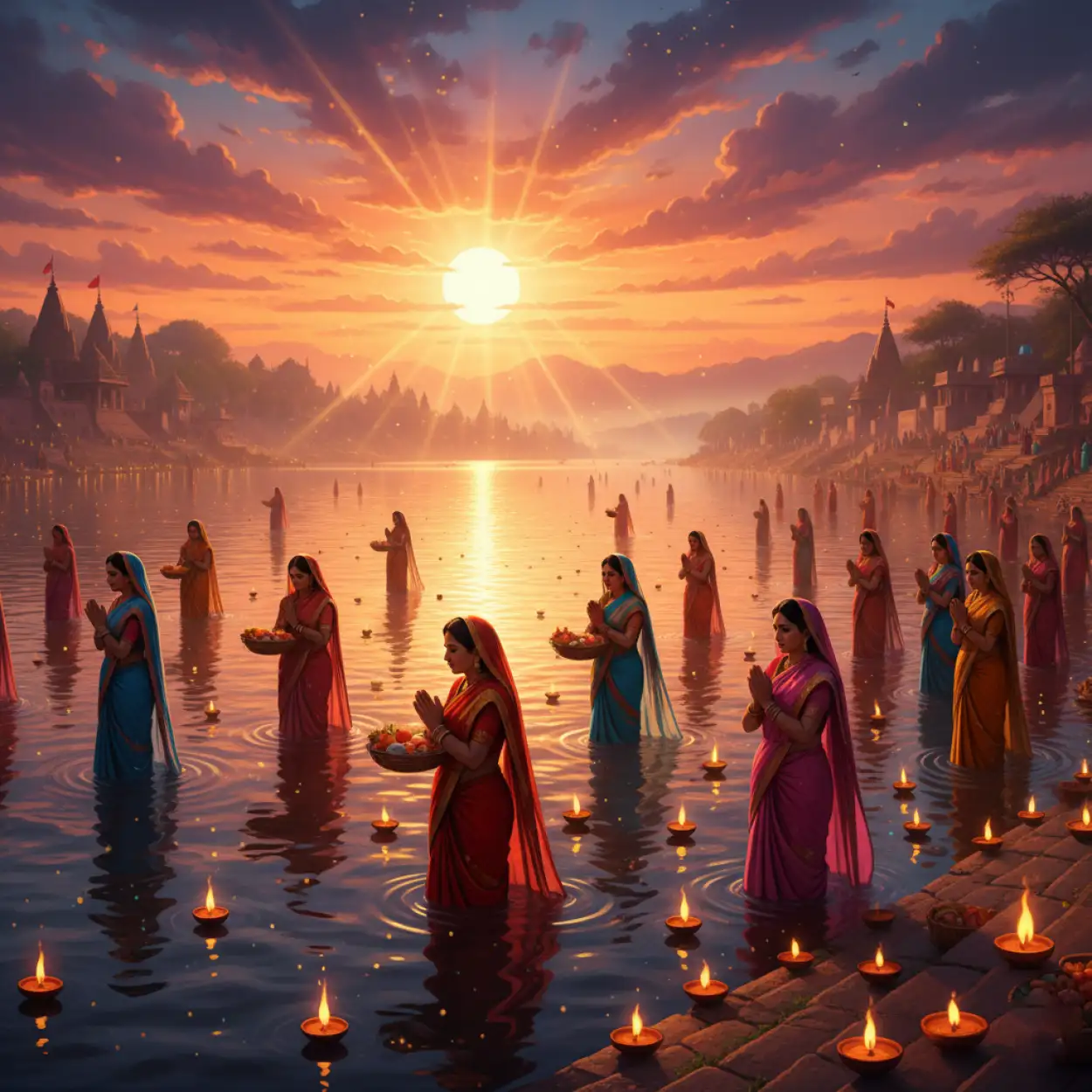 Free Download Colorful Sunrise Chhath Puja Hd Wallpaper Background - High Quality Chhath Puja Background Background Image