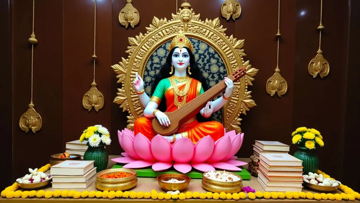 Creative Saraswati Puja Wallpapers With A Vibrant Design - Royalty Free Saraswati Puja Wallpapers Image | Pngmagic Free Download Creative Saraswati Puja Wallpapers With A Vibrant Design - High Quality Saraswati Puja Wallpapers Background