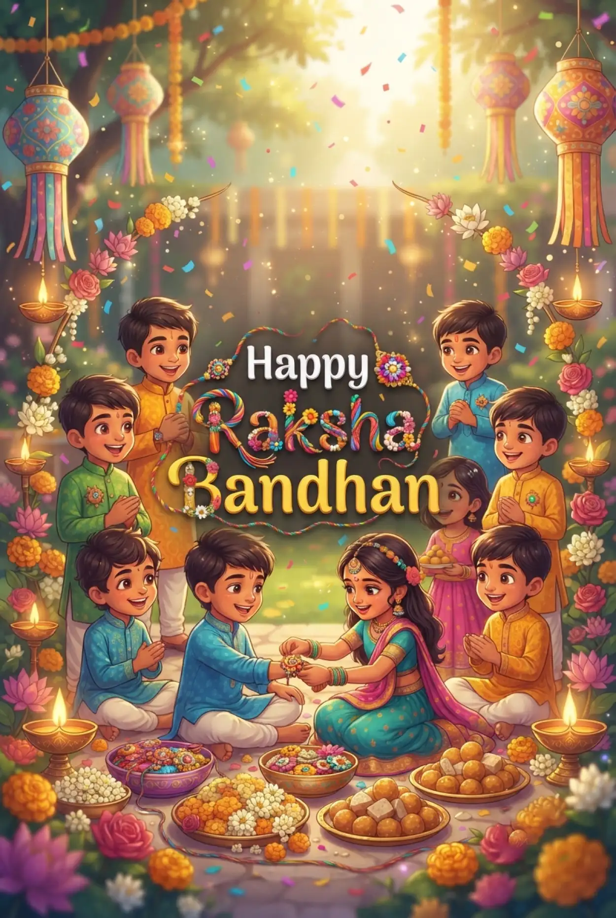 Free Download Cute Raksha Bandhan Status Wishes For Children - High Quality Happy Raksha Bandhan Wishes For Children Image