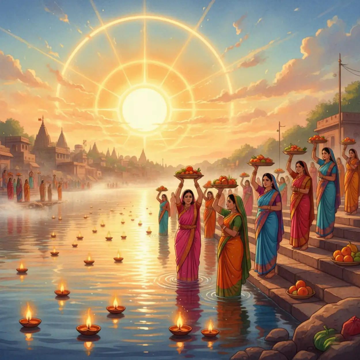 Free Download Decorative Chhath Puja Hd Background With Banana Leaves - High Quality Chhath Puja Background Background Image