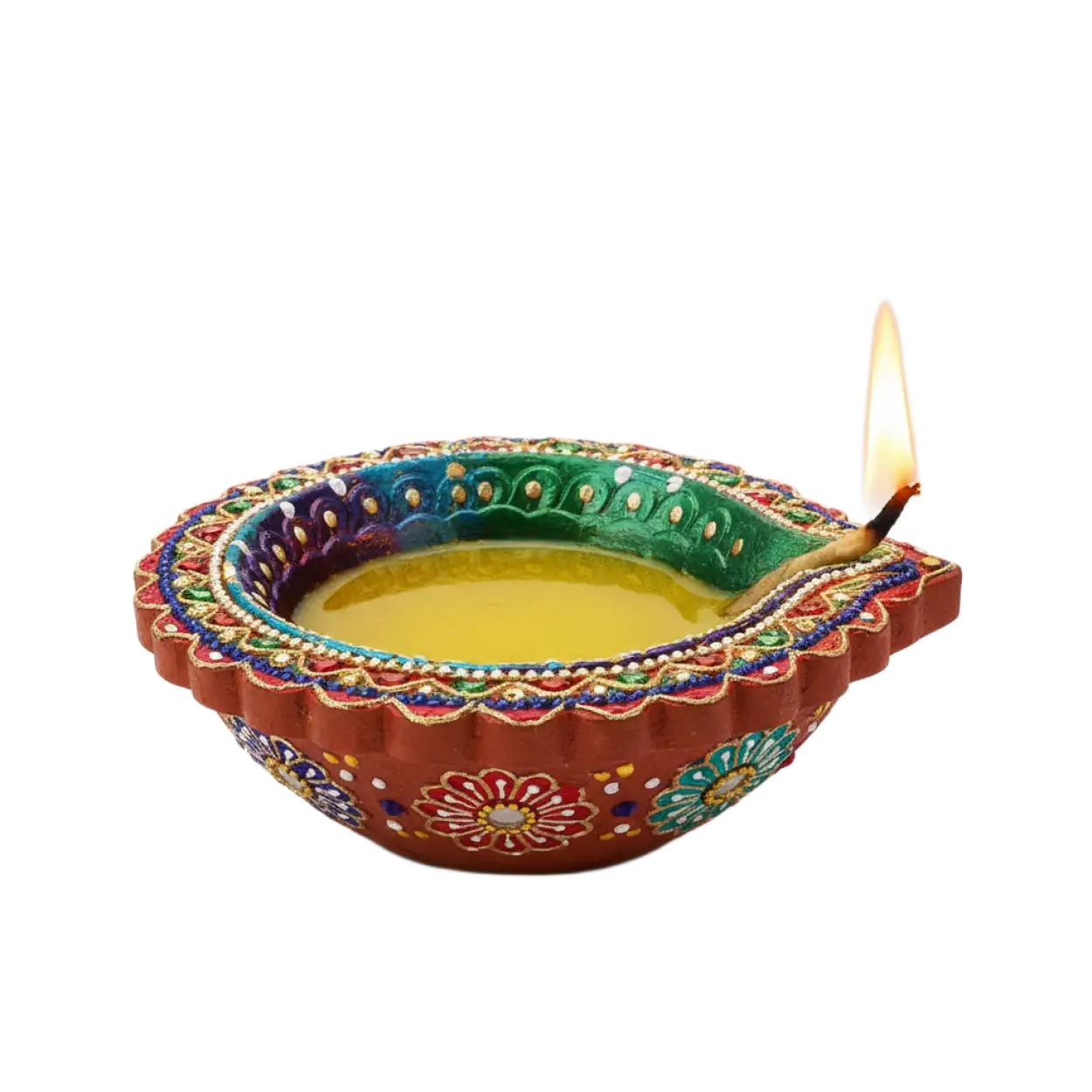 Decorative Diwali Diya Png With Rangoli And Lights - Royalty Free Diya Png Image | Pngmagic Free Download Decorative Diwali Diya Png With Rangoli And Lights - High Quality Diya Png PNG Image