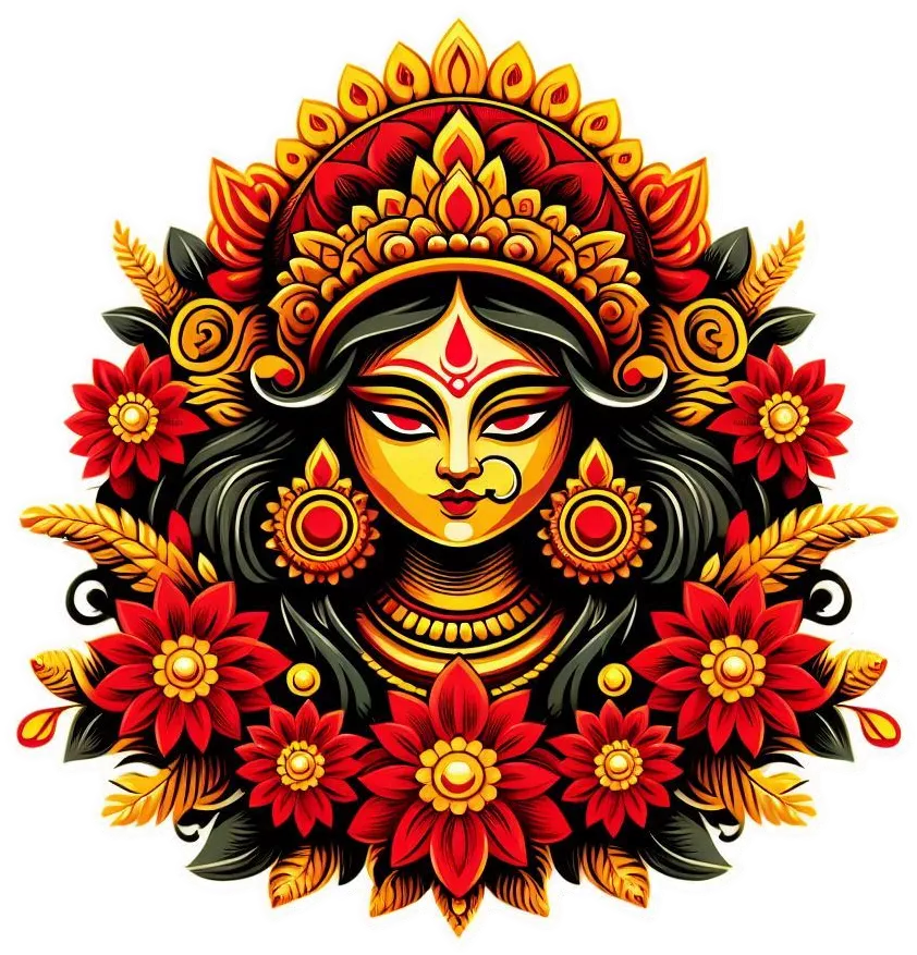 Devi Maa Durga Face Png Image With Floral Red And Yellow Design - Royalty Free Maa Durga Image | Pngmagic Free Download Devi Maa Durga Face Png Image With Floral Red And Yellow Design - High Quality Maa Durga PNG Image