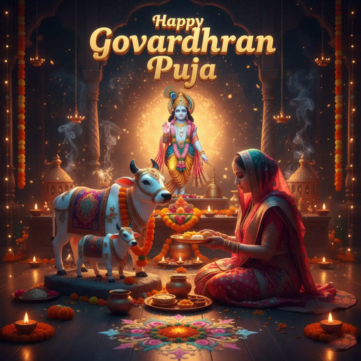 Devotees Offering Milk And Sweets To Cow Idols - Royalty Free Happy Govardhan Puja 2025 Image | Pngmagic Free Download Devotees Offering Milk And Sweets To Cow Idols - High Quality Happy Govardhan Puja 2025 Background