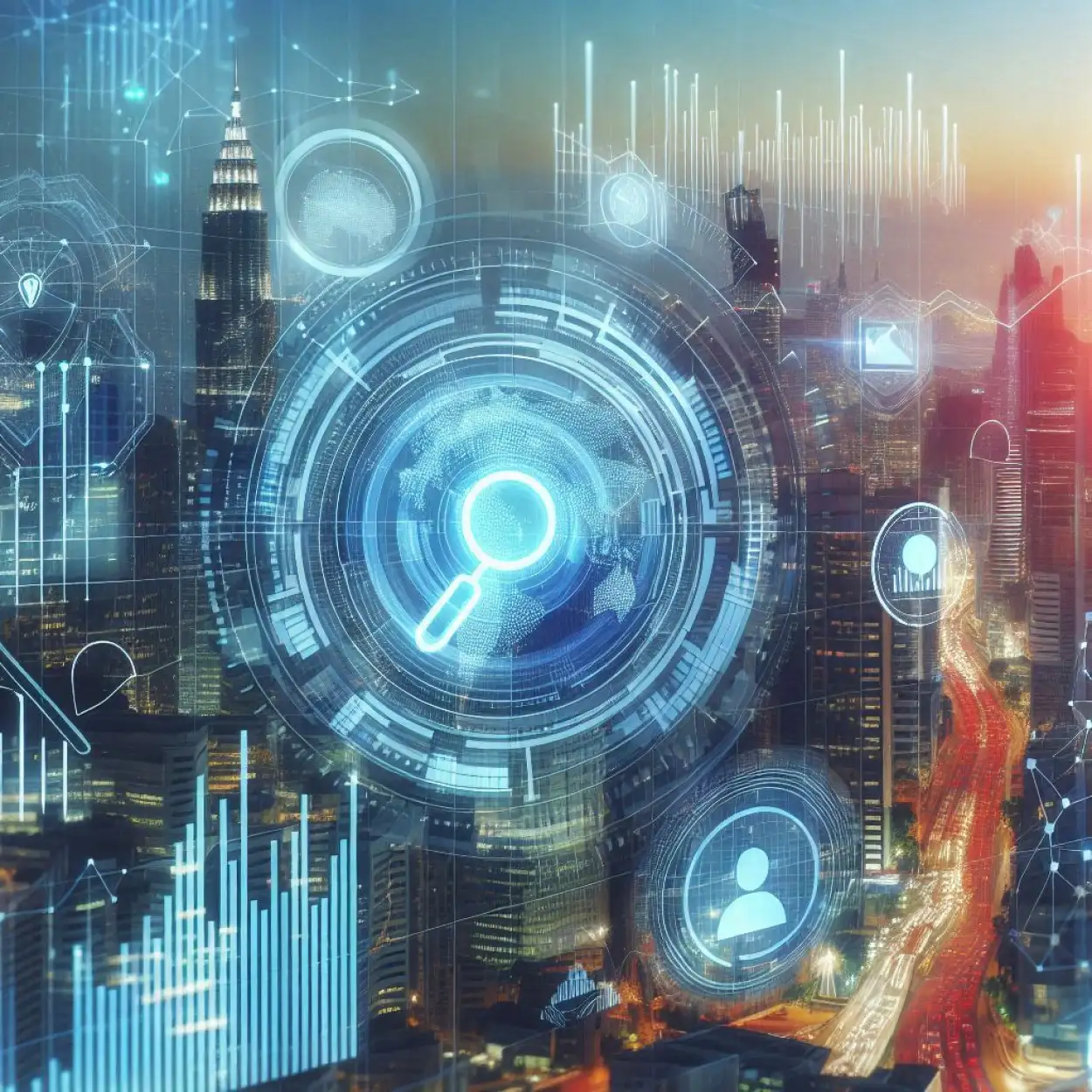 Free Download Digital Data Analytics Background With Financial Graph Overlay - High Quality Technology Background Background