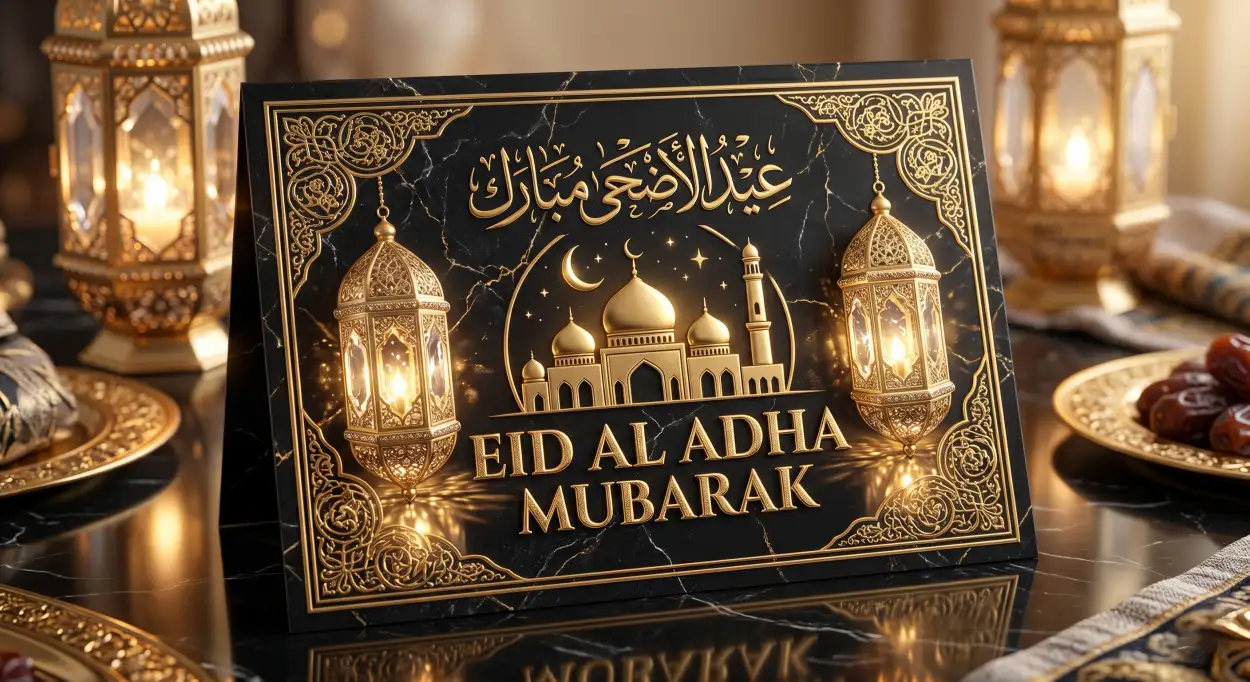 Free Download Eid Al Adha Greeting Card 3d Design 2026 - High Quality Eid Al Adha Greeting Card 2026 Image