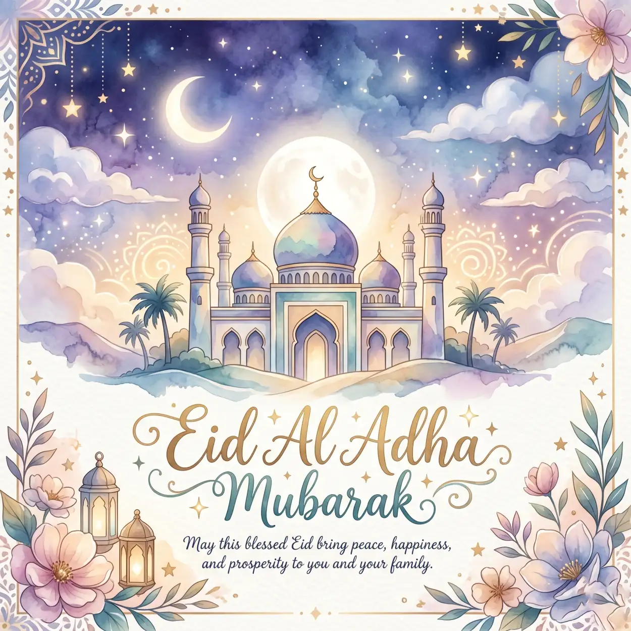 Free Download Eid Al Adha Greeting Card Blue And Gold Theme 2026 - High Quality Eid Al Adha Greeting Card 2026 Image