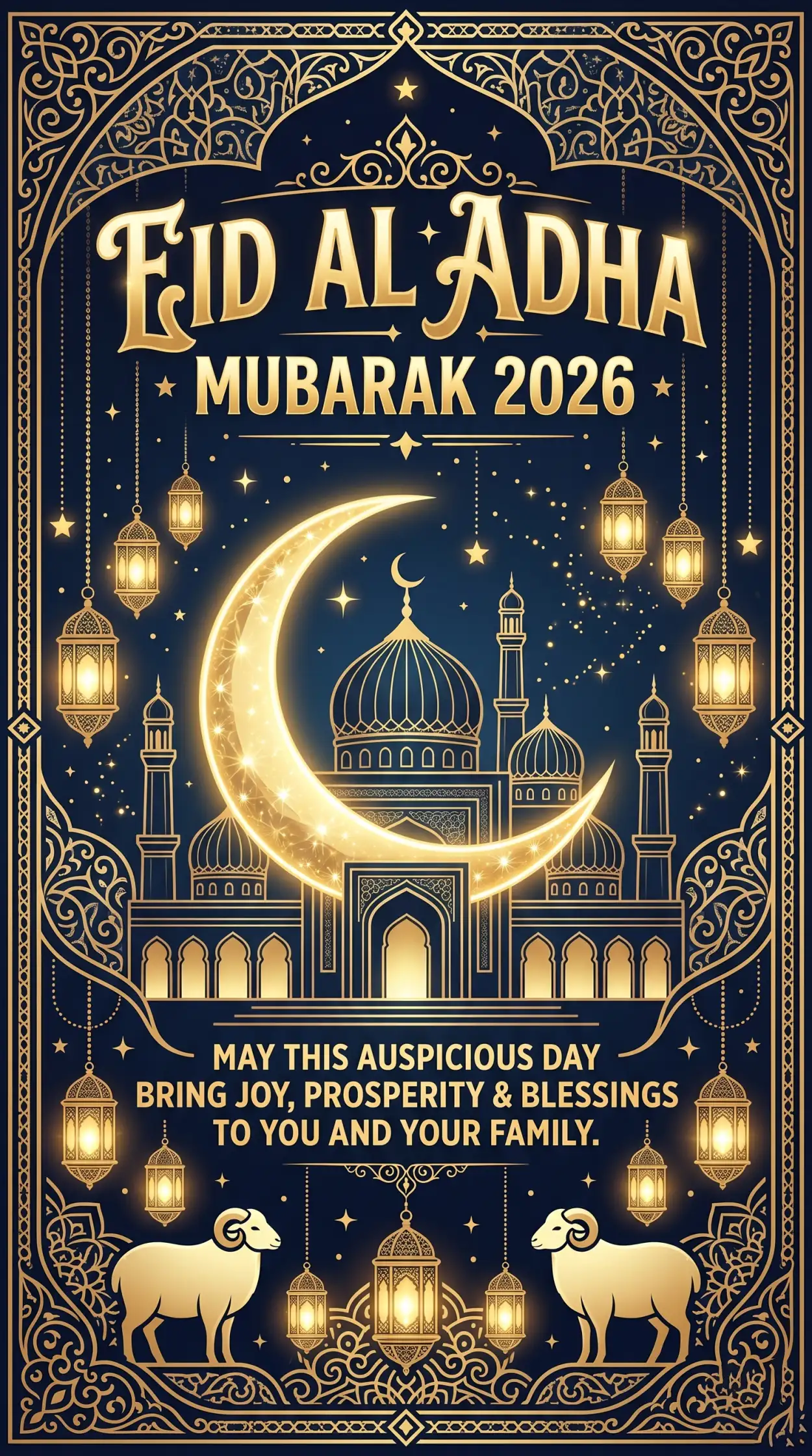 Free Download Eid Al Adha Greeting Card Celebration Poster 2026 - High Quality Eid Al Adha Greeting Card 2026 Image