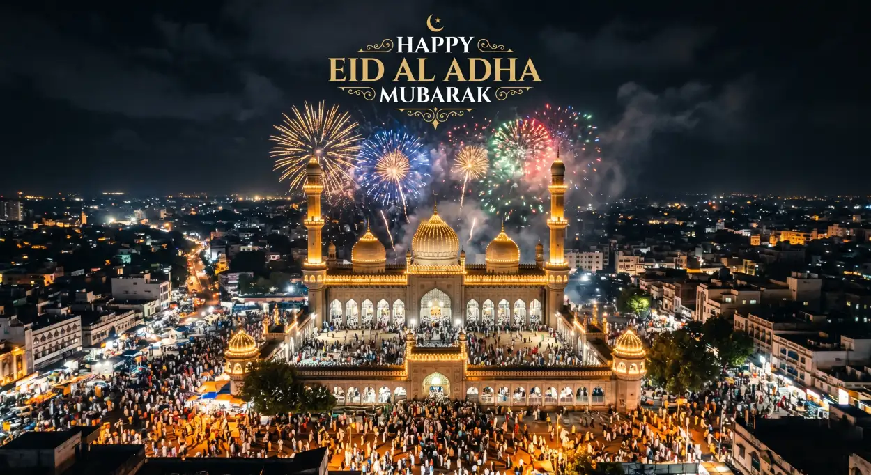 Free Download Eid Al Adha Greeting Card Muslim Festival Design 2026 - High Quality Eid Al Adha Greeting Card 2026 Image