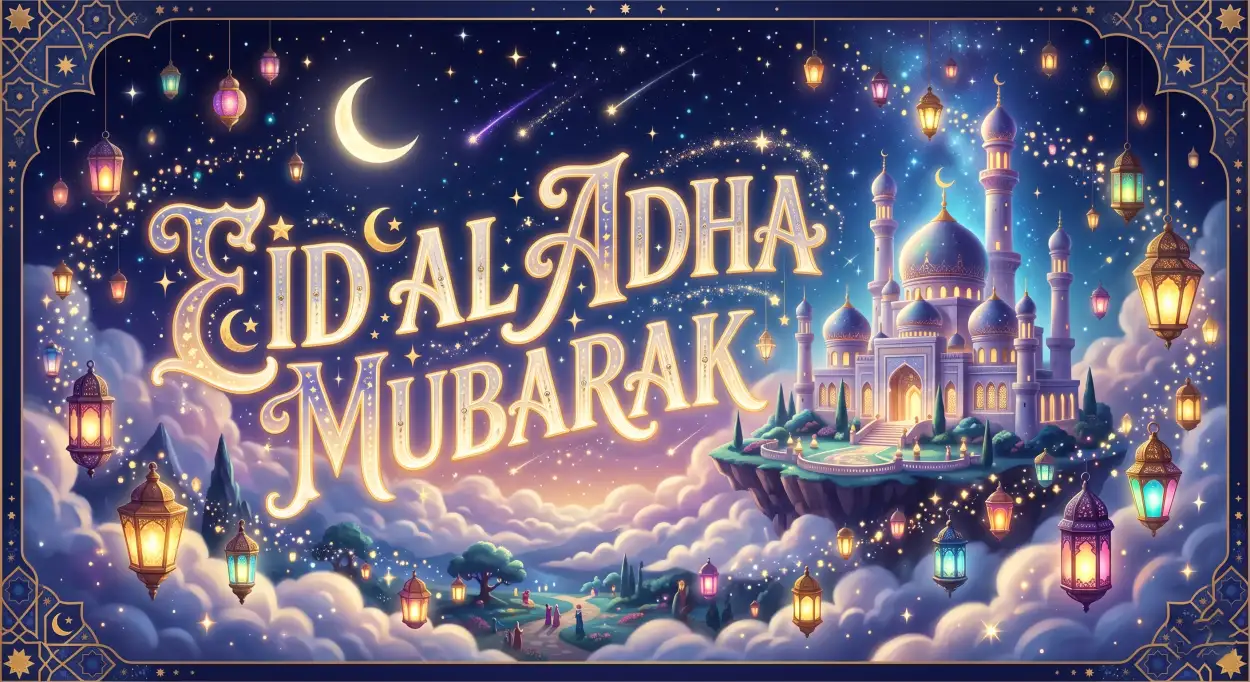 Free Download Eid Al Adha Greeting Card Urdu Text 2026 - High Quality Eid Al Adha Greeting Card 2026 Image