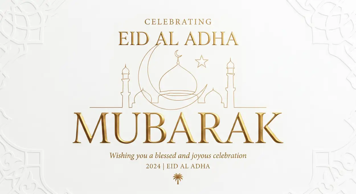 Free Download Eid Al Adha Greeting Card With Typography 2026 - High Quality Eid Al Adha Greeting Card 2026 Image
