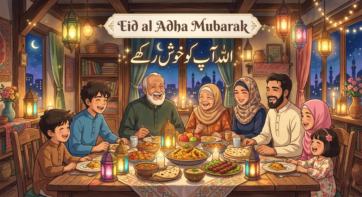 Free Download Eid Al Adha Mubarak 2026 Artistic Arabic Wallpaper - High Quality Eid Al Adha Mubarak 2026 Image