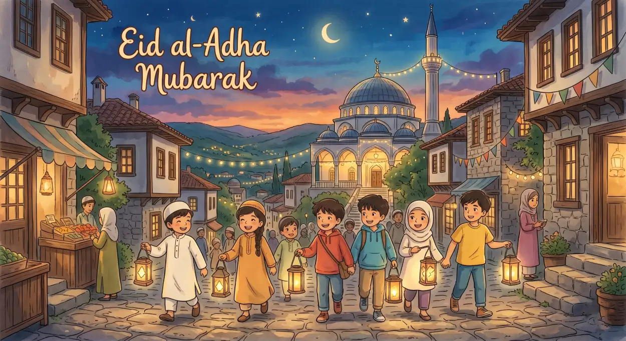 Free Download Eid Al Adha Mubarak 2026 Colorful Festival Banner Design - High Quality Eid Al Adha Mubarak 2026 Image