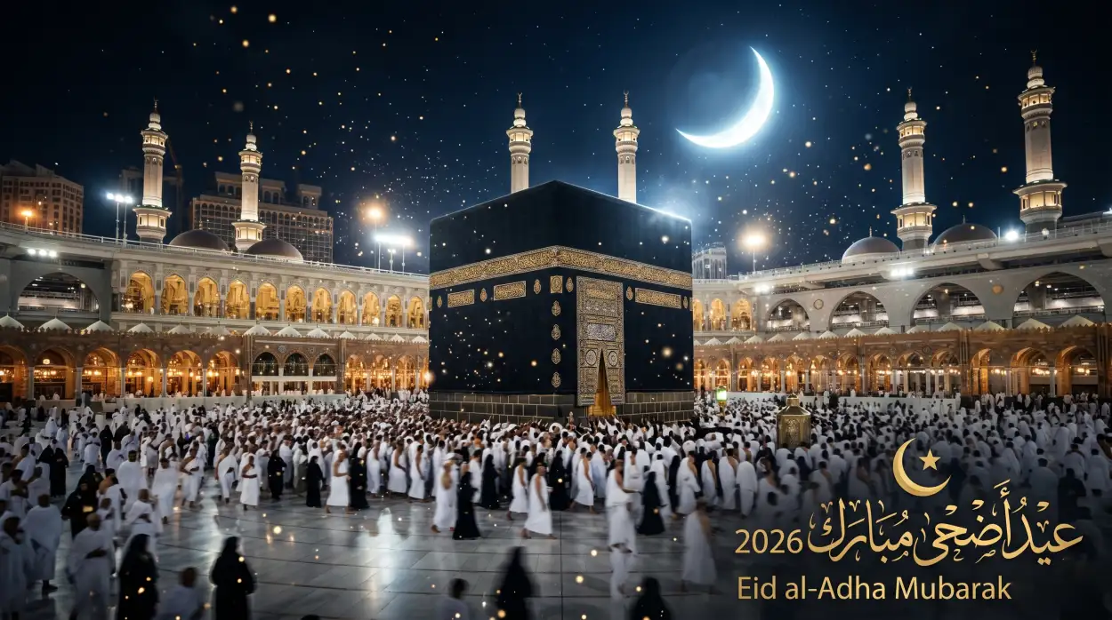 Free Download Eid Al Adha Mubarak 2026 Eid Wishes With Crescent Moon - High Quality Eid Al Adha Mubarak 2026 Image