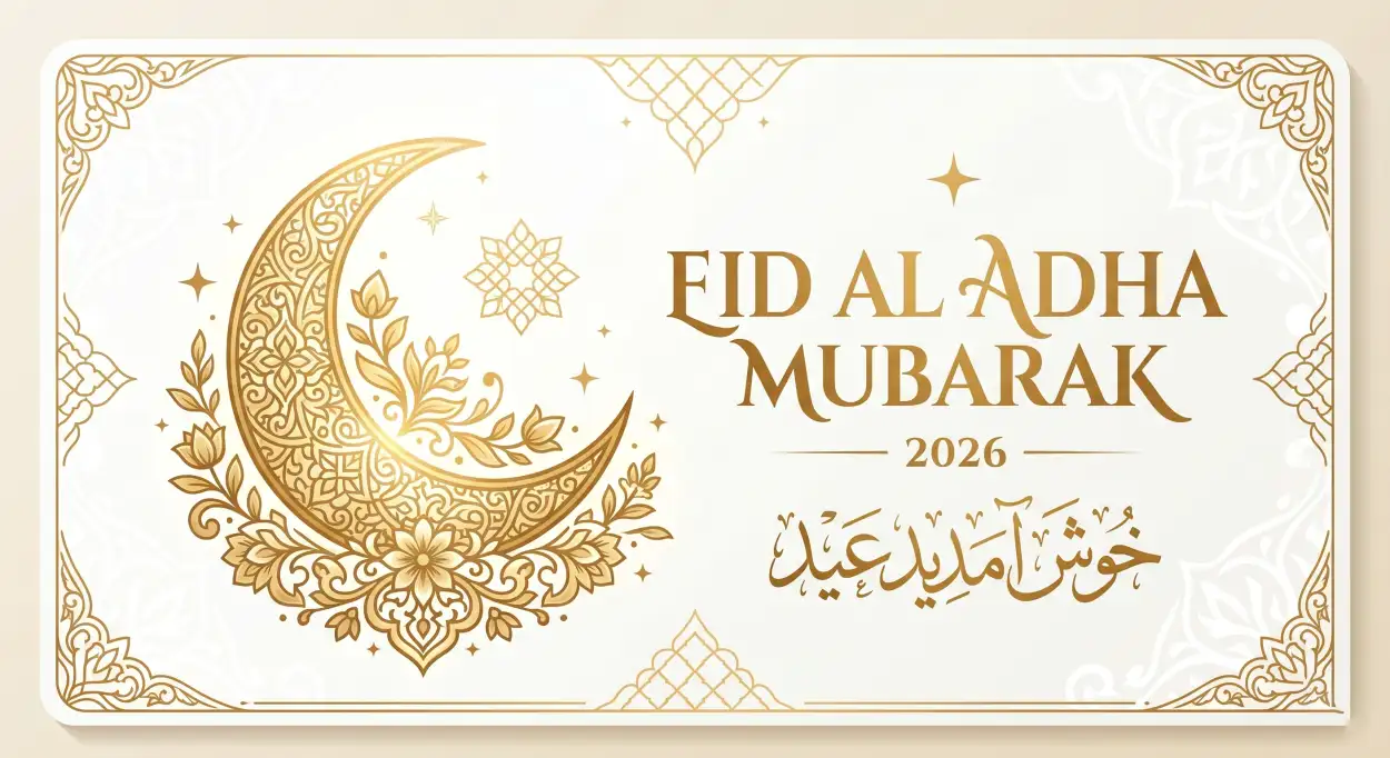 Free Download Eid Al Adha Mubarak 2026 Premium Greeting Banner Design - High Quality Eid Al Adha Mubarak 2026 Image