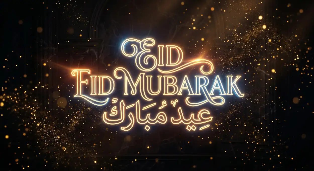 Free Download Eid Mubarak Golden Text Design - High Quality Eid Mubarak Image