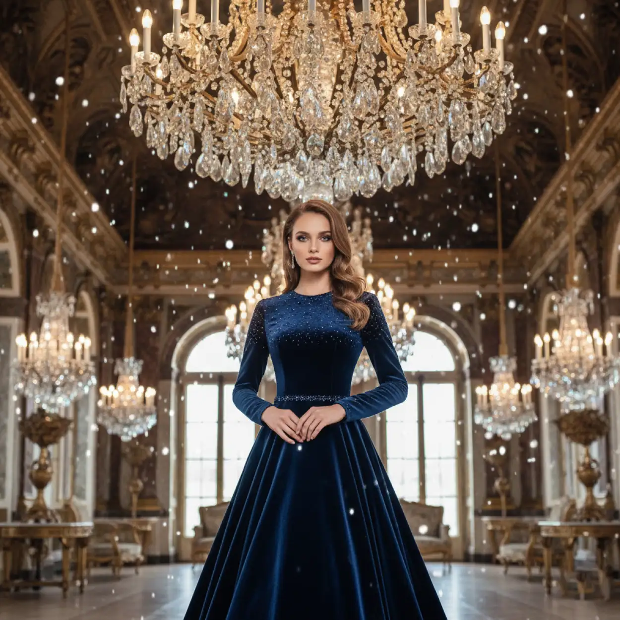 Free Download Elegant Blue Evening Dress Girl Photoshoot - High Quality Blue Picture Background