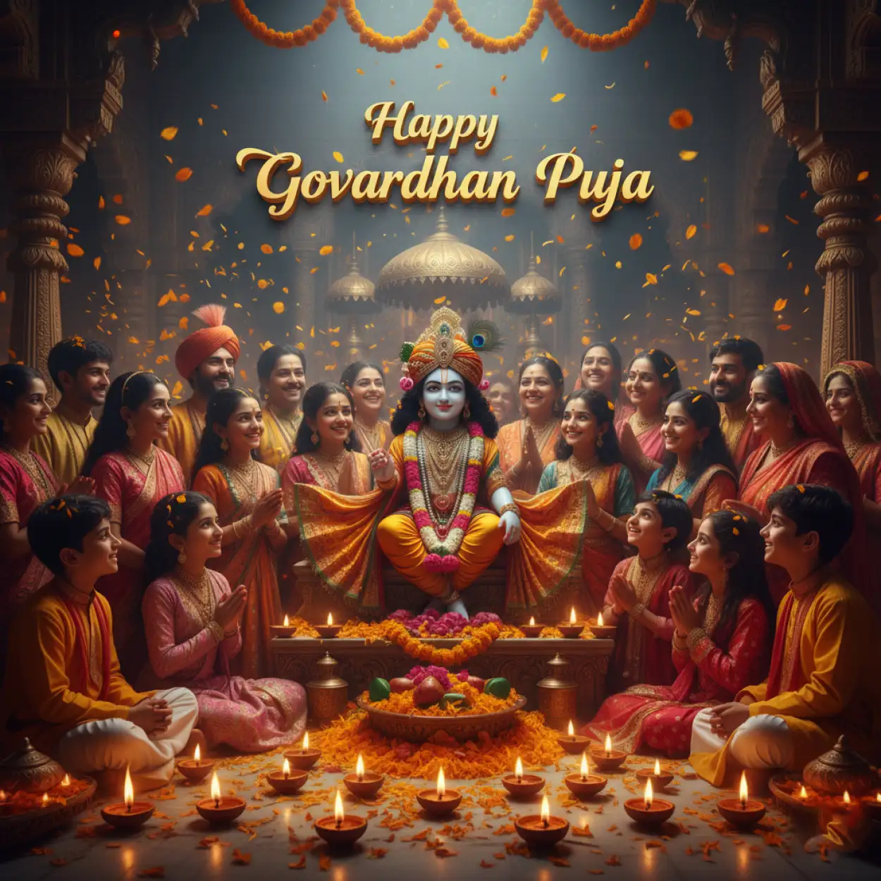 Evening Prayer With Fog, Lamps, And Temple In Background - Royalty Free Happy Govardhan Puja 2025 Image | Pngmagic Free Download Evening Prayer With Fog, Lamps, And Temple In Background - High Quality Happy Govardhan Puja 2025 Background