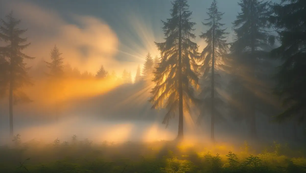 Fantasy Foggy Forest With Light Rays - Royalty Free Y Forest Nature Background Image | Pngmagic Free Download Fantasy Foggy Forest With Light Rays - High Quality Y Forest Nature Background Background