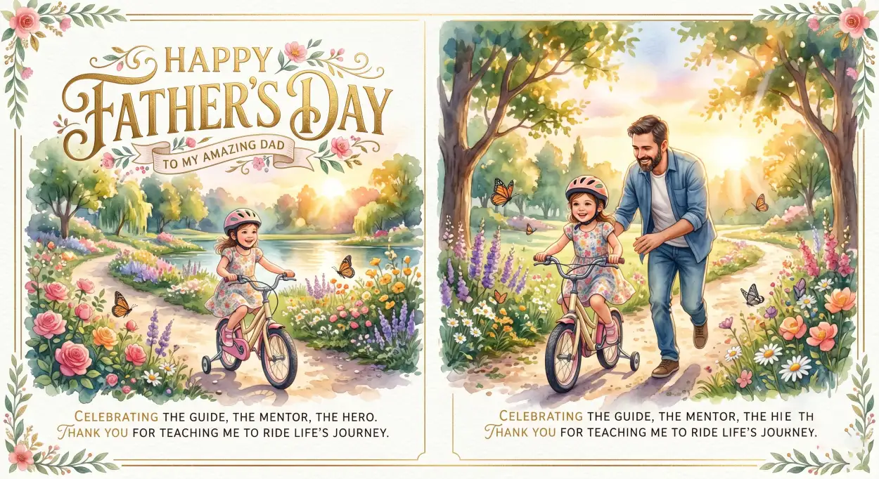 Free Download Fathers Day Greeting Card With Kids Illustration - High Quality Happy Fathers Day Greeting Card Image