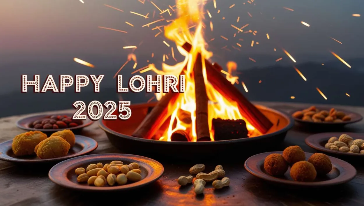 Free Download Festive Happy Lohri Greetings With Bonfire Background - High Quality Happy Lohri Greetings 2025 Background