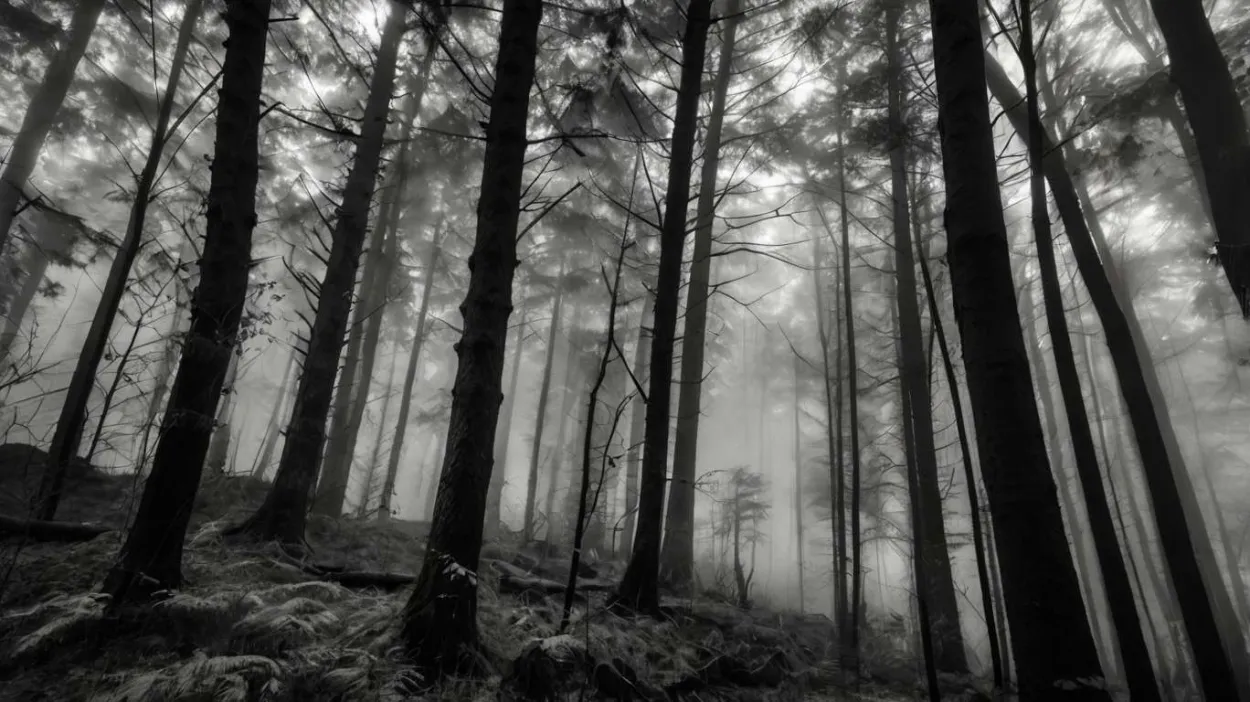 Free Download Foggy Forest Black And White Images - High Quality Nature Background Background