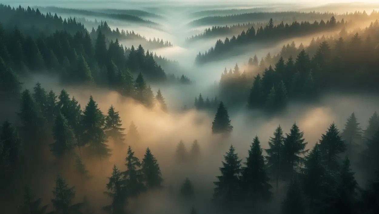 Foggy Pine Forest Nature Scene Wallpaper - Royalty Free Foggy Forest Nature Background Image | Pngmagic Free Download Foggy Pine Forest Nature Scene Wallpaper - High Quality Foggy Forest Nature Background Background