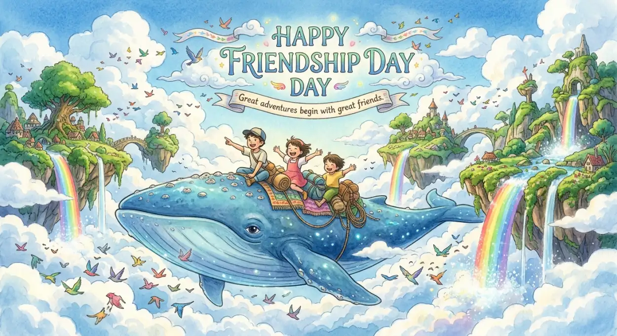 Free Download Friendship Day 2026 Ghibli Style Artwork - High Quality Happy Friendship Day 2026 Image