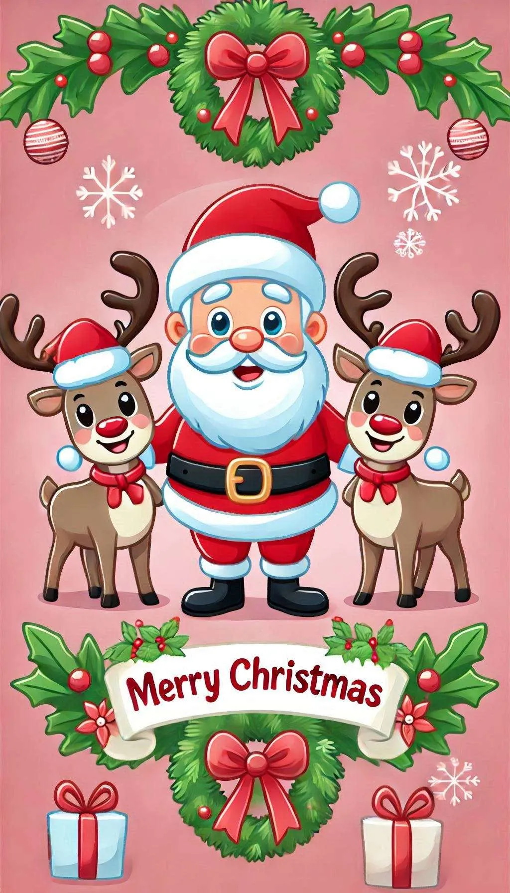Free Download Funny Cartoon Santa With Reindeer Christmas Wish Design - High Quality Merry Christmas Cartoon Santa Claus With Reindeer Background