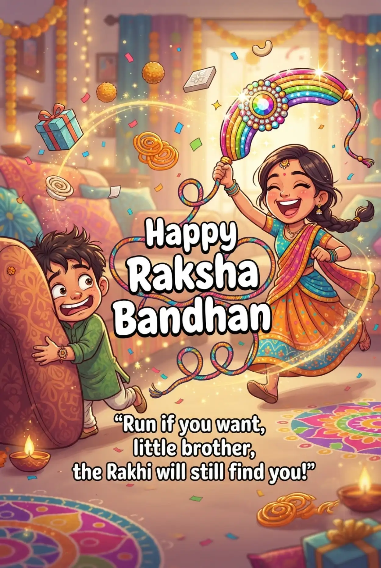 Free Download Funny Rakhi Messages For Little Brother And Sister - High Quality Happy Raksha Bandhan Wishes For Children Image