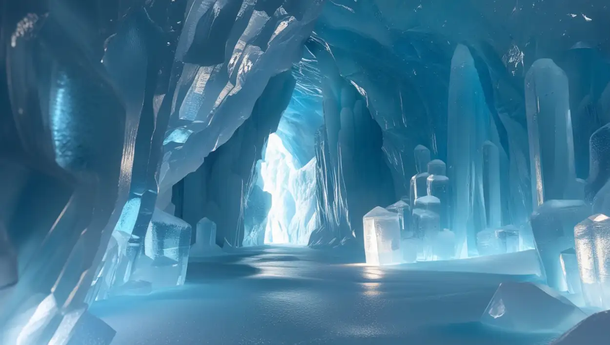 Free Download Glacier Ice Cave Glowing Blue Inside - High Quality Blue Picture Background