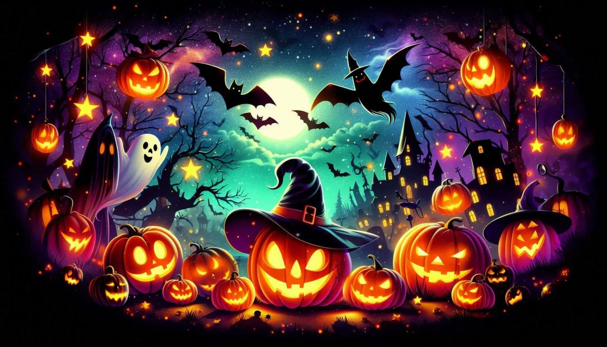 Glittery Halloween Background With Jack-o-lanterns - Royalty Free Halloween Background Image | Pngmagic Free Download Glittery Halloween Background With Jack-o-lanterns - High Quality Halloween Background Background