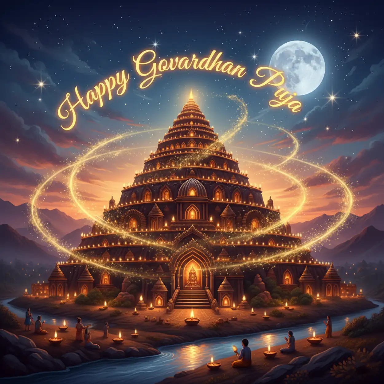 Glowing Govardhan Puja Poster With Krishna Lifting Hill - Royalty Free Happy Govardhan Puja Image | Pngmagic Free Download Glowing Govardhan Puja Poster With Krishna Lifting Hill - High Quality Happy Govardhan Puja Background