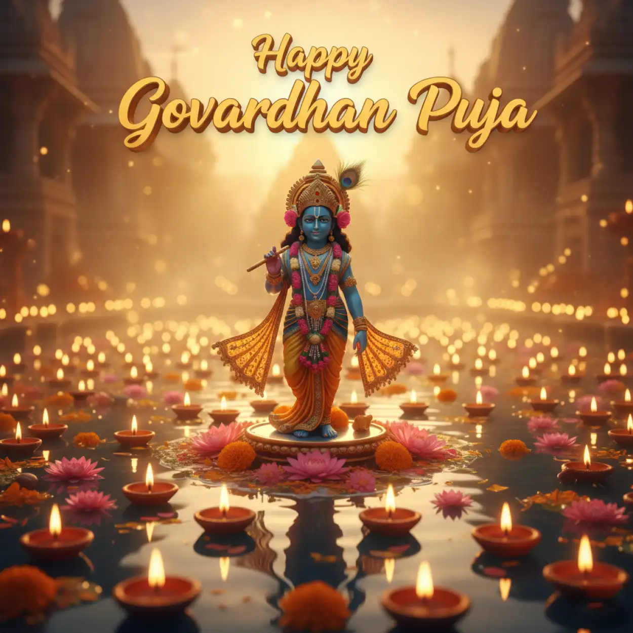 Free Download Glowing Lanterns Hung Around Decorated Temple - High Quality Happy Govhappy Govardhan Puja 2025ardhan Puja 2025 Background