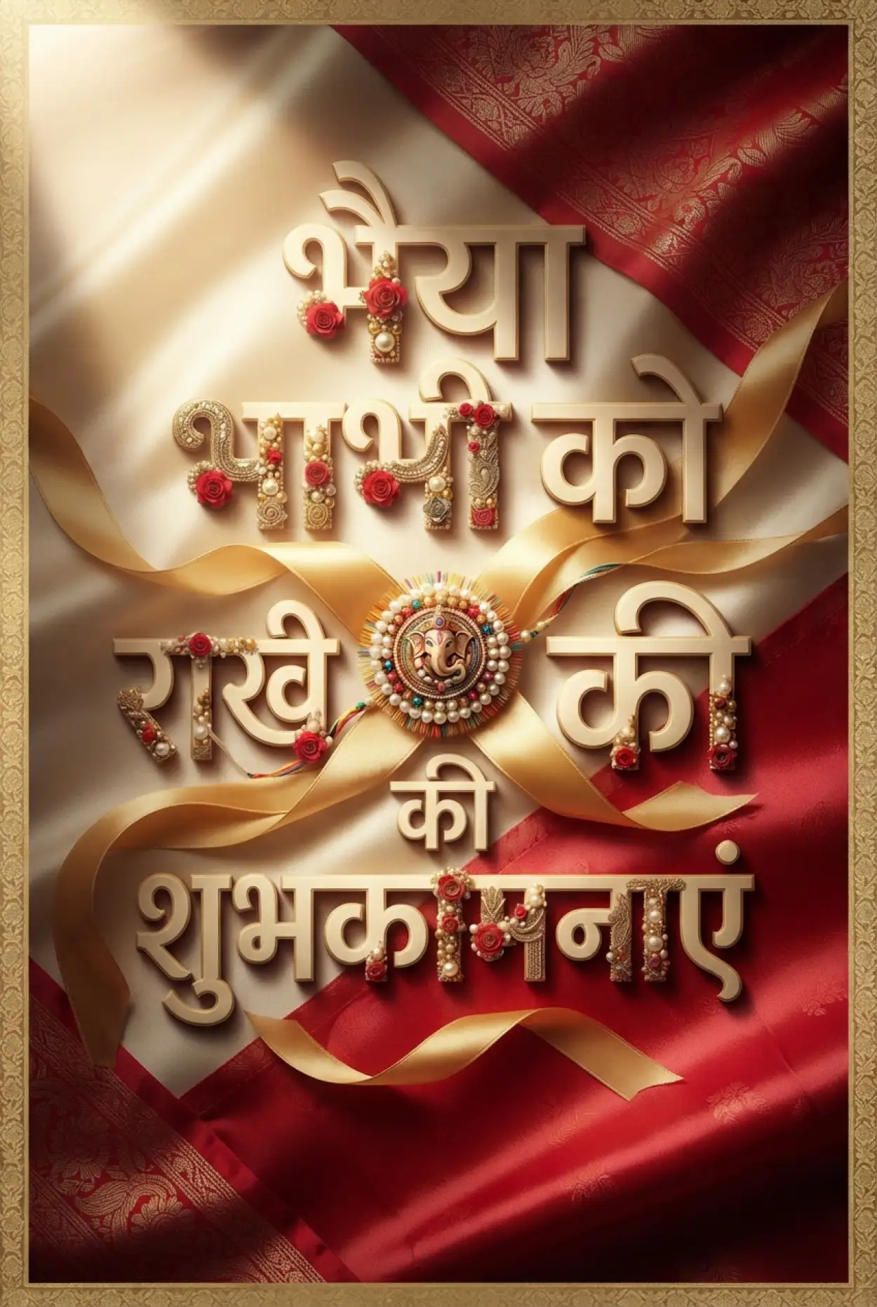 Free Download Golden 3d Raksha Bandhan Hindi Text With Luxury Rakhi Design - High Quality Raksha Bandhan Ki Shubhkamnaye In Hindi Image