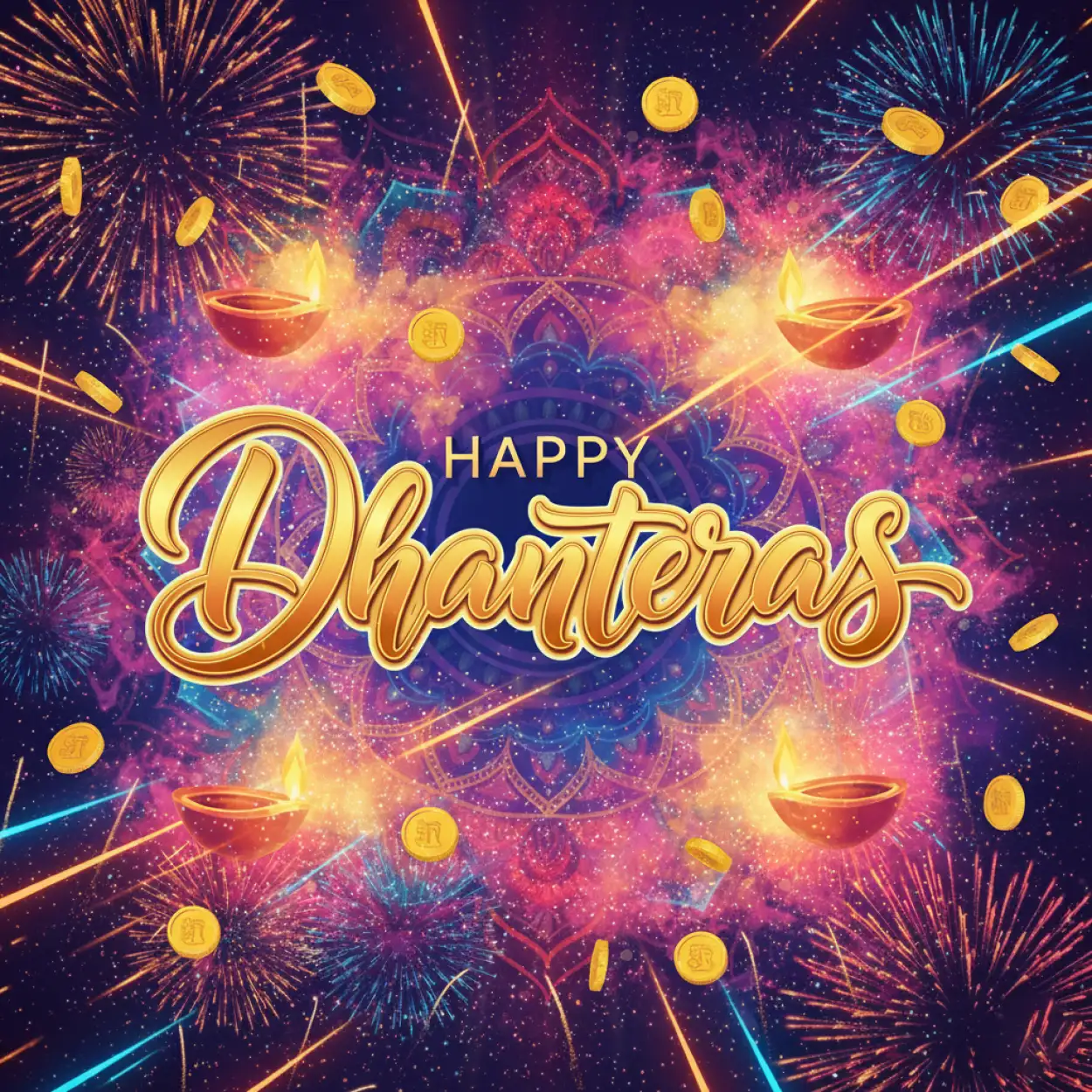 Free Download Golden Happy Dhanteras Wishes Greetings With Coins - High Quality Happy Dhanteras Wishes Greetings Background