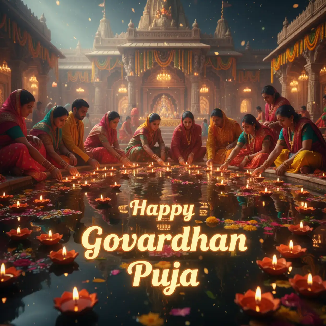 Free Download Golden-hour Photo Of Krishna Idol In Outdoor Celebration - High Quality Happy Govhappy Govardhan Puja 2025ardhan Puja 2025 Image