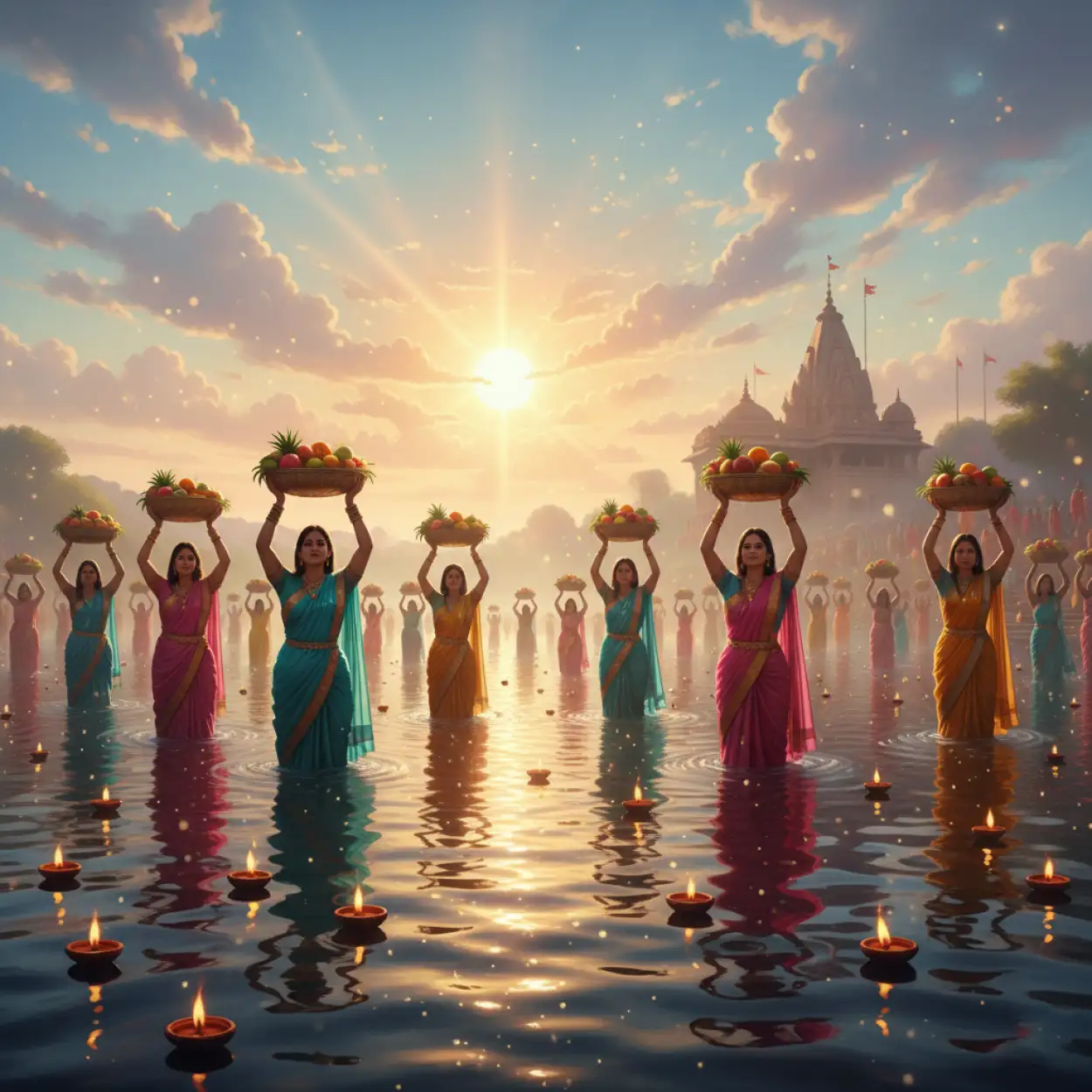 Free Download Golden Sun Chhath Puja Morning Background Image - High Quality Chhath Puja Background Background Image