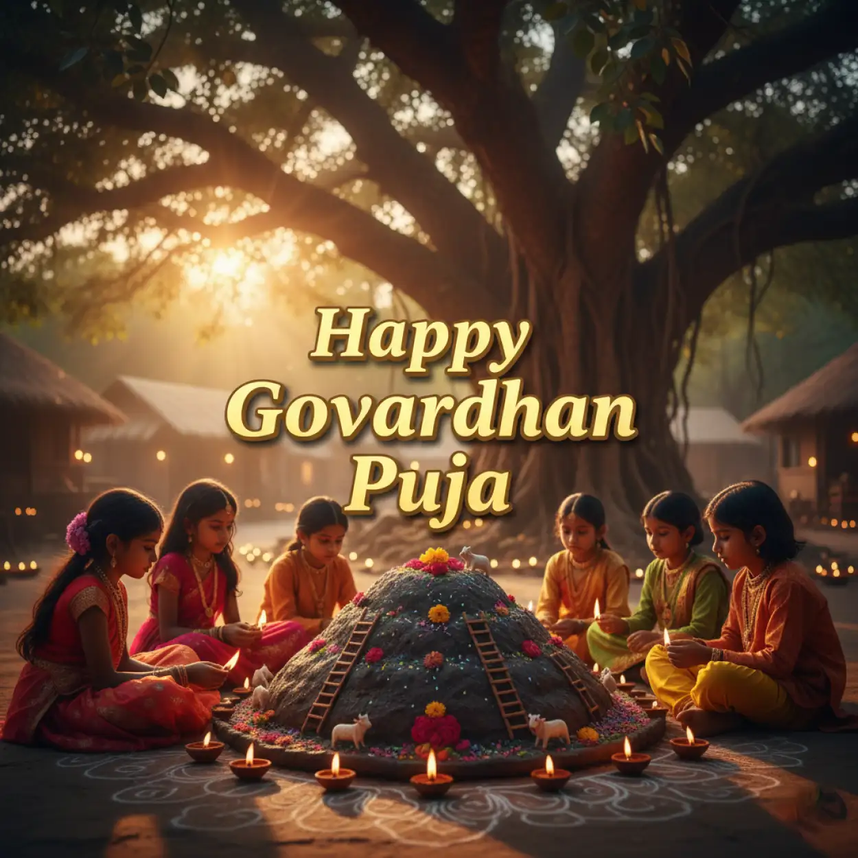 Golden Sunlight Falling On Krishna Statue With Devotees - Royalty Free Happy Govardhan Puja 2025 Image | Pngmagic Free Download Golden Sunlight Falling On Krishna Statue With Devotees - High Quality Happy Govardhan Puja 2025 Background