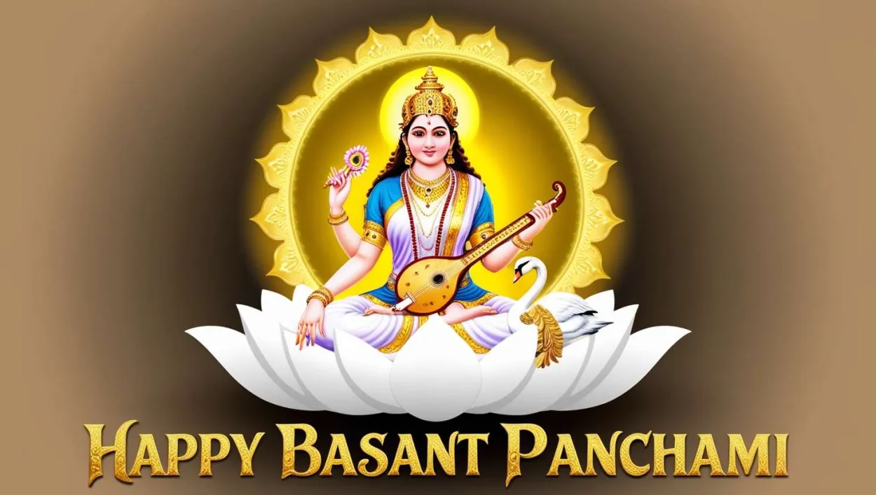 Free Download Golden Temple With Goddess Saraswati Hd Wallpaper - High Quality Yellow-themed Backgrounds For Basant Panchami Background