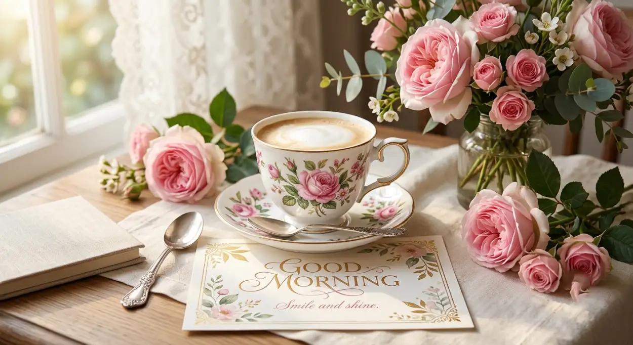 Free Download Good Morning Coffee With Roses - High Quality Good Morning Coffee Image