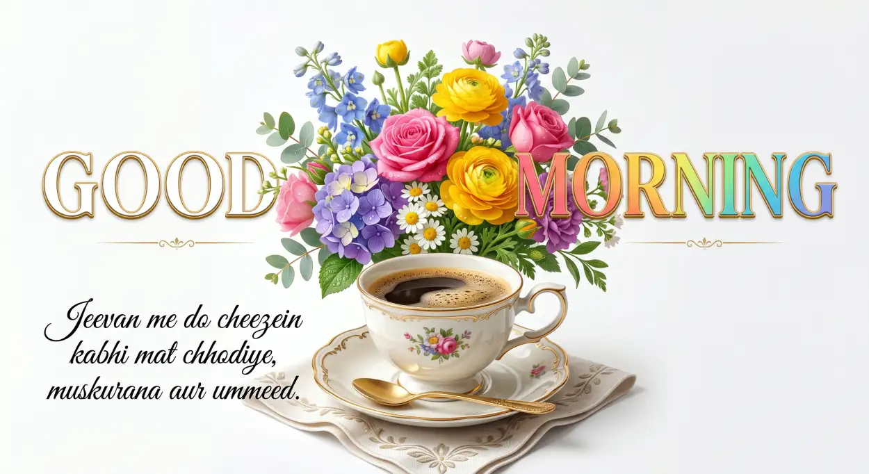 Free Download Good Morning Flowers And Coffee Modern Design Image - High Quality Good Morning Flowers And Coffee Image