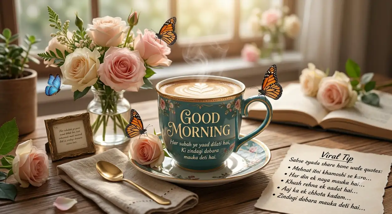 Free Download Good Morning Flowers And Coffee With Butterflies - High Quality Good Morning Flowers And Coffee Image